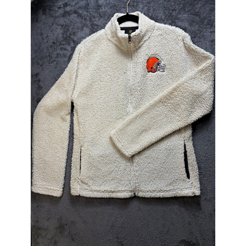 NFL Juniors Collection Cleveland Browns White Sherpa Full Zip Jacket Size M